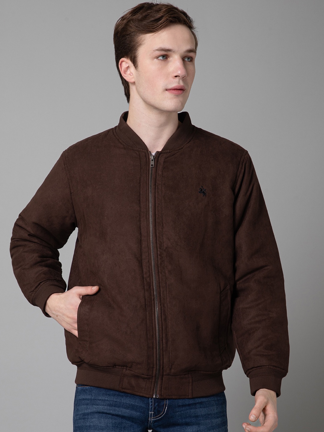 

Cantabil Mandarin Collar Lightweight Bomber Jacket, Brown