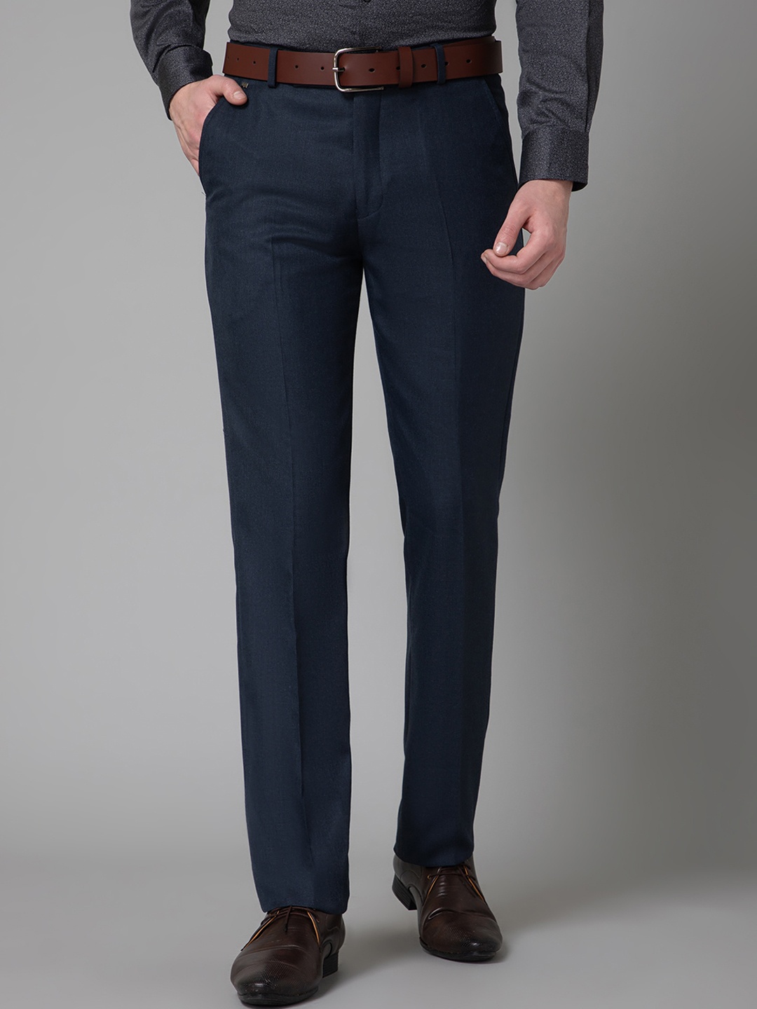 

Cantabil Mid-Rise Flat-Front Regular Fit Formal Trousers, Navy blue