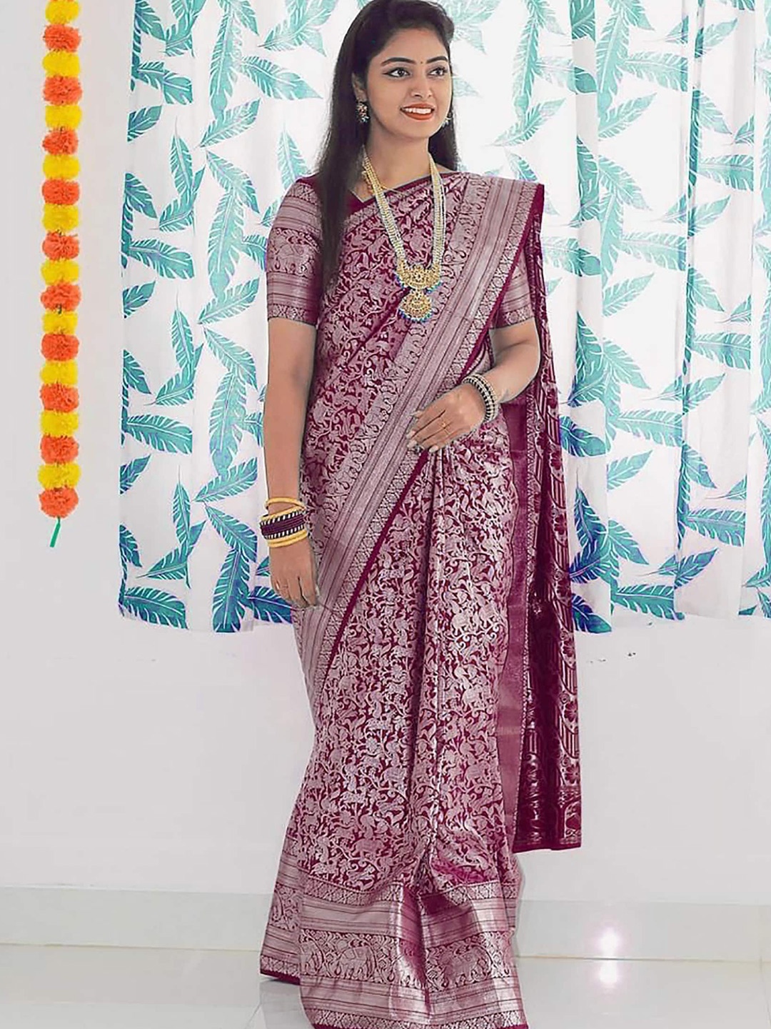 

Aldwych Woven Design Ethnic Motifs Zari Designer Banarasi Saree, Maroon