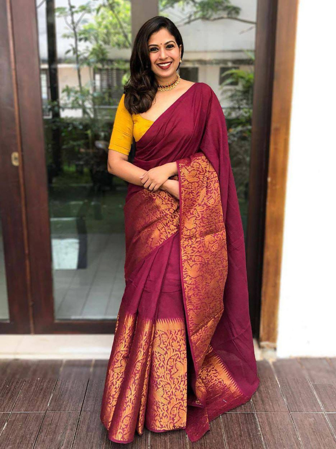 

Aldwych Woven Design Floral Zari Designer Banarasi Saree, Maroon