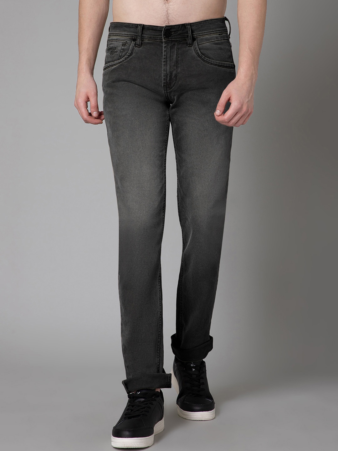 

Cantabil Men Mid-Rise Dark Shade Light Fade Clean Look Cotton Stretchable Jeans, Charcoal