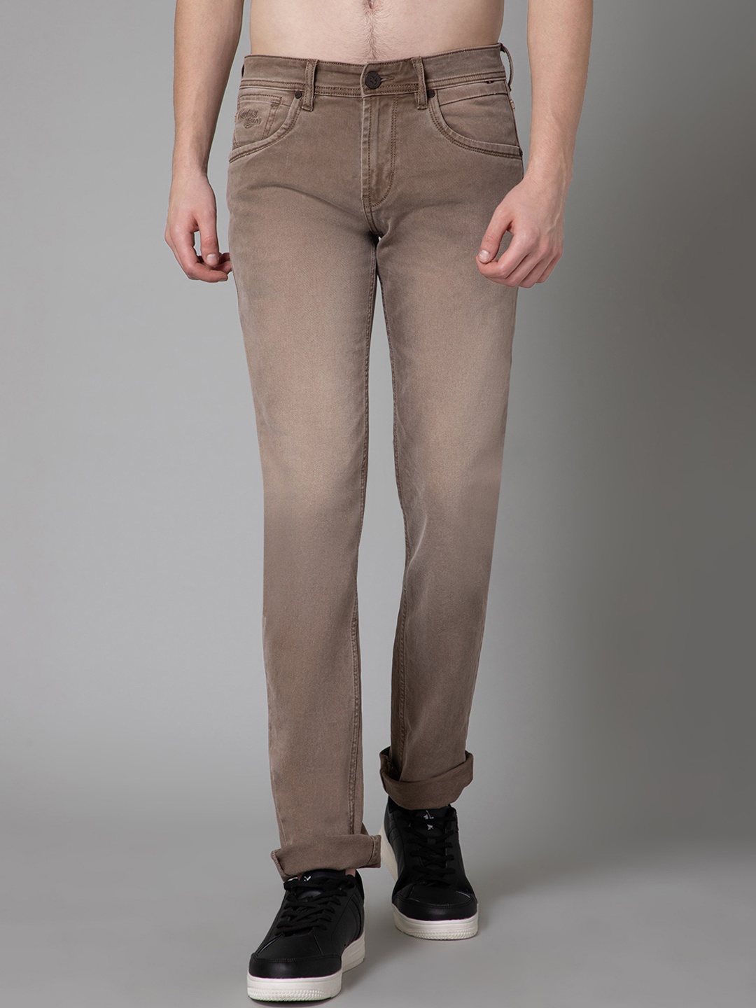 

Cantabil Men Mid-Rise Coloured Shade Clean Look Cotton Stretchable Jeans, Brown