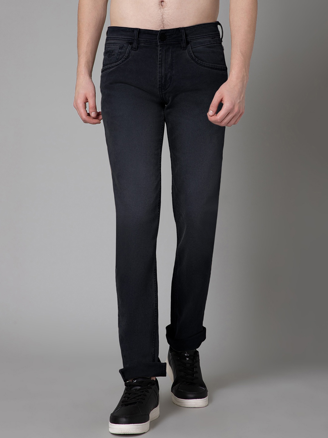 

Cantabil Men Mid-Rise Dark Shade Clean Look Cotton Stretchable Jeans, Black