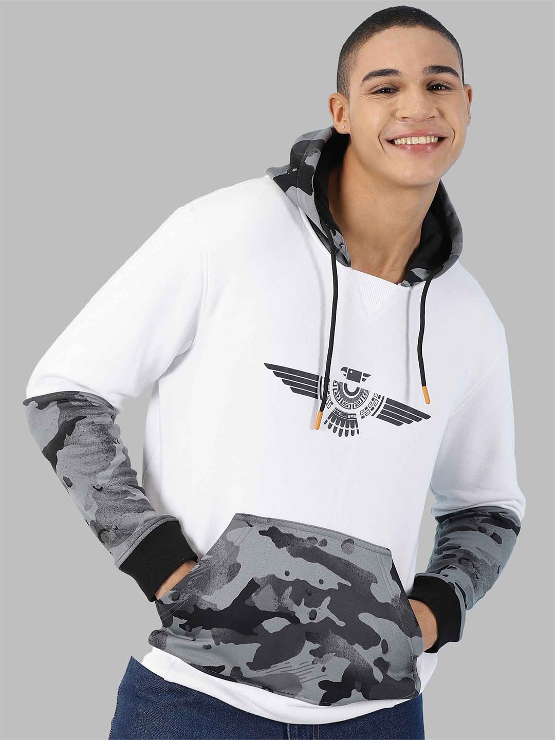 

STELLERS Camouflage Printed Hooded Sweatshirt, White