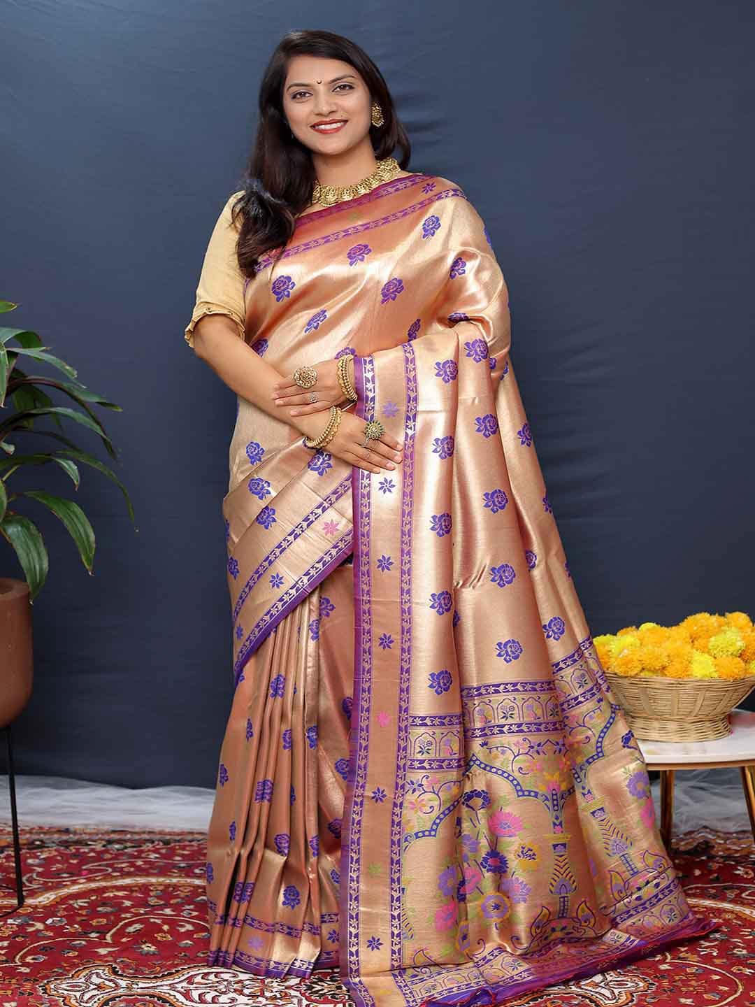 

KALINI Ethnic Motifs Woven Design Zari Detailed Saree, Pink