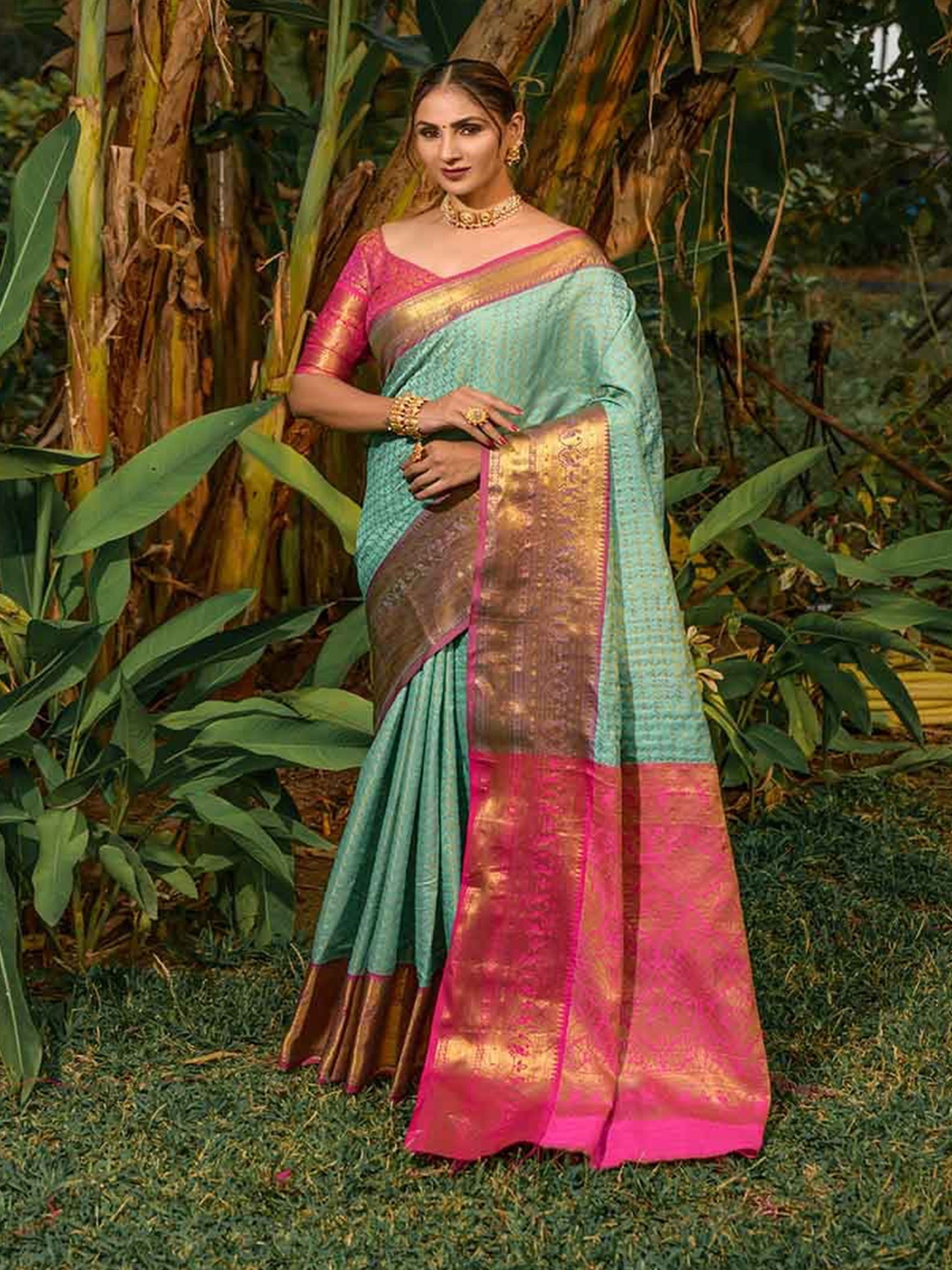 

KALINI Ethnic Woven Design Zari Saree, Teal