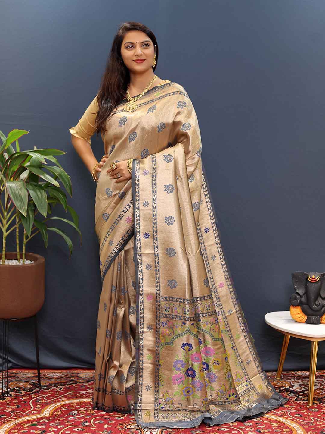 

KALINI Ethnic Motifs Woven Design Saree, Grey