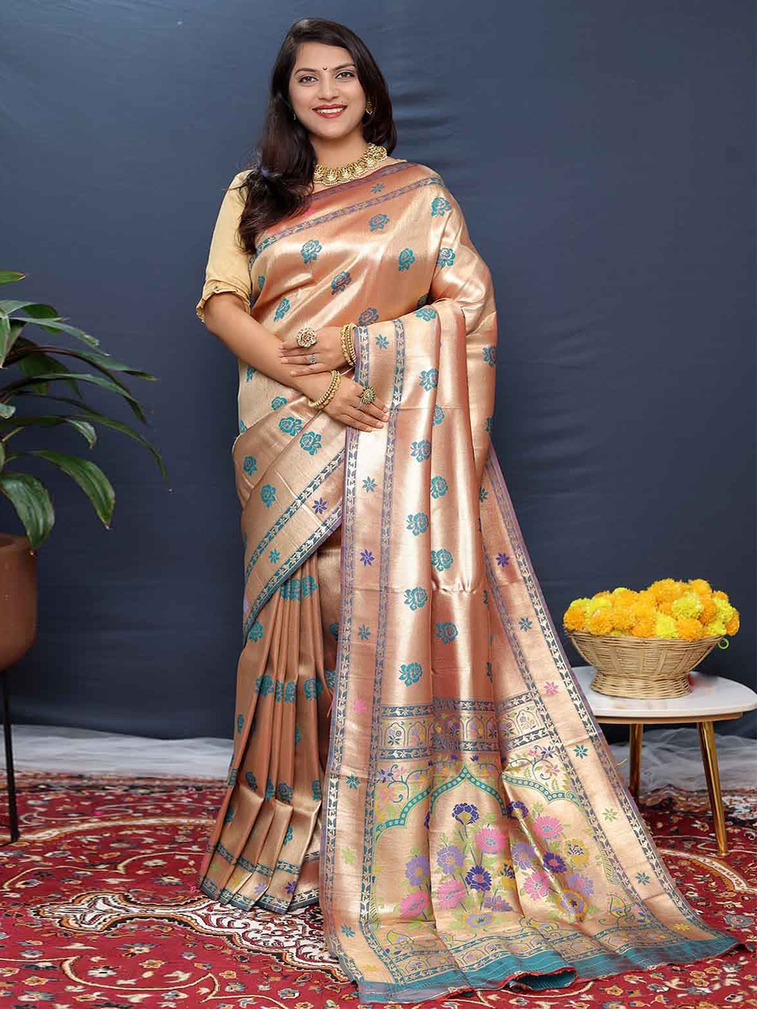 

KALINI Ethnic Motifs Woven Design Saree, Sea green