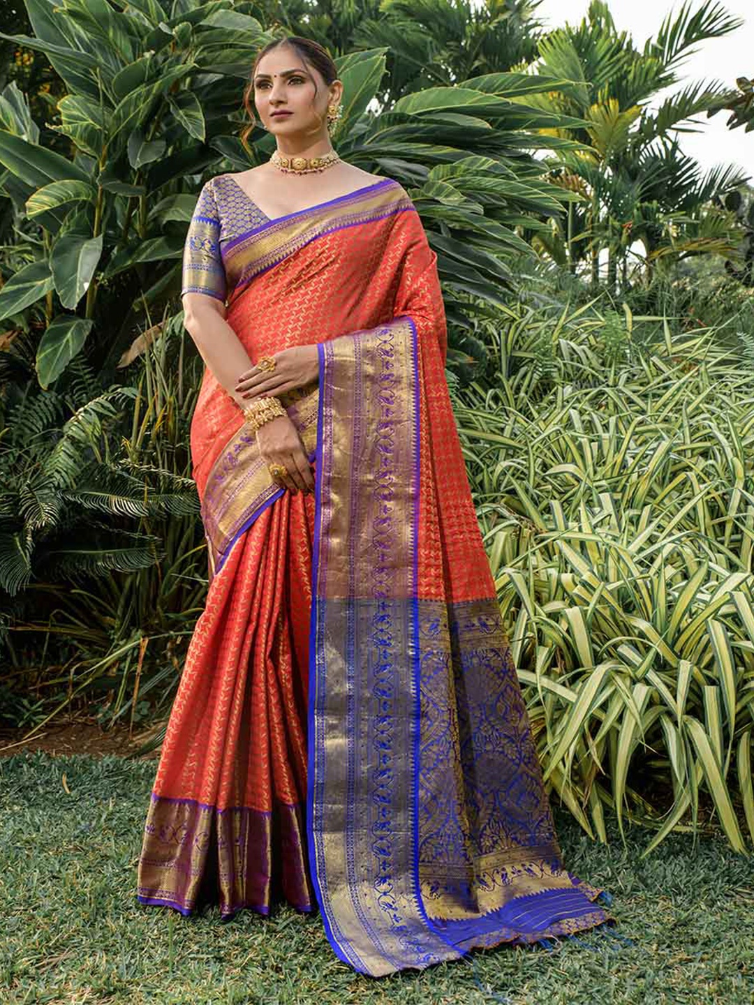 

KALINI Ethnic Motifs Woven Design Zari Art Silk Saree, Orange