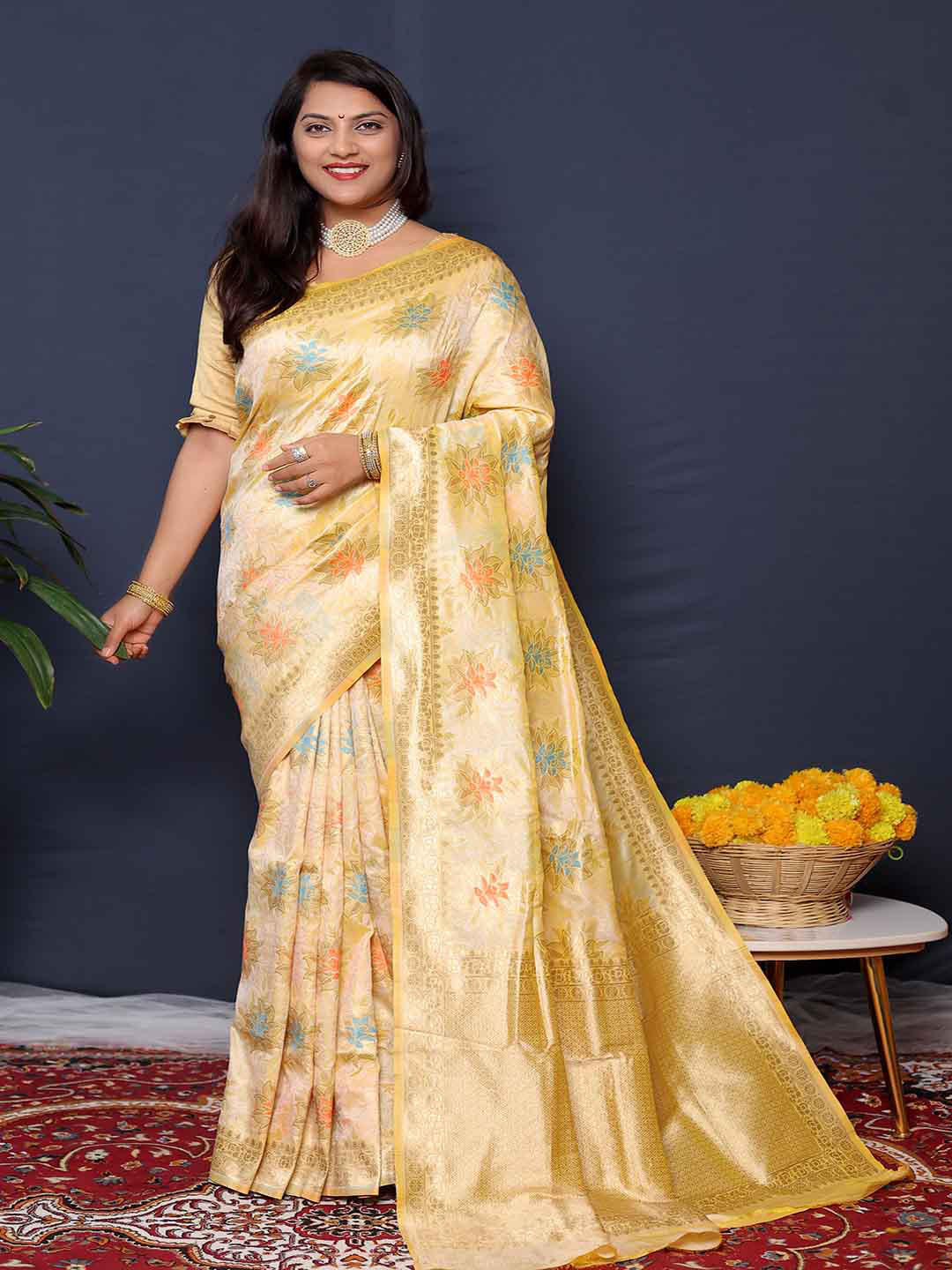 

KALINI Ethnic Motifs Woven Design Saree, Yellow