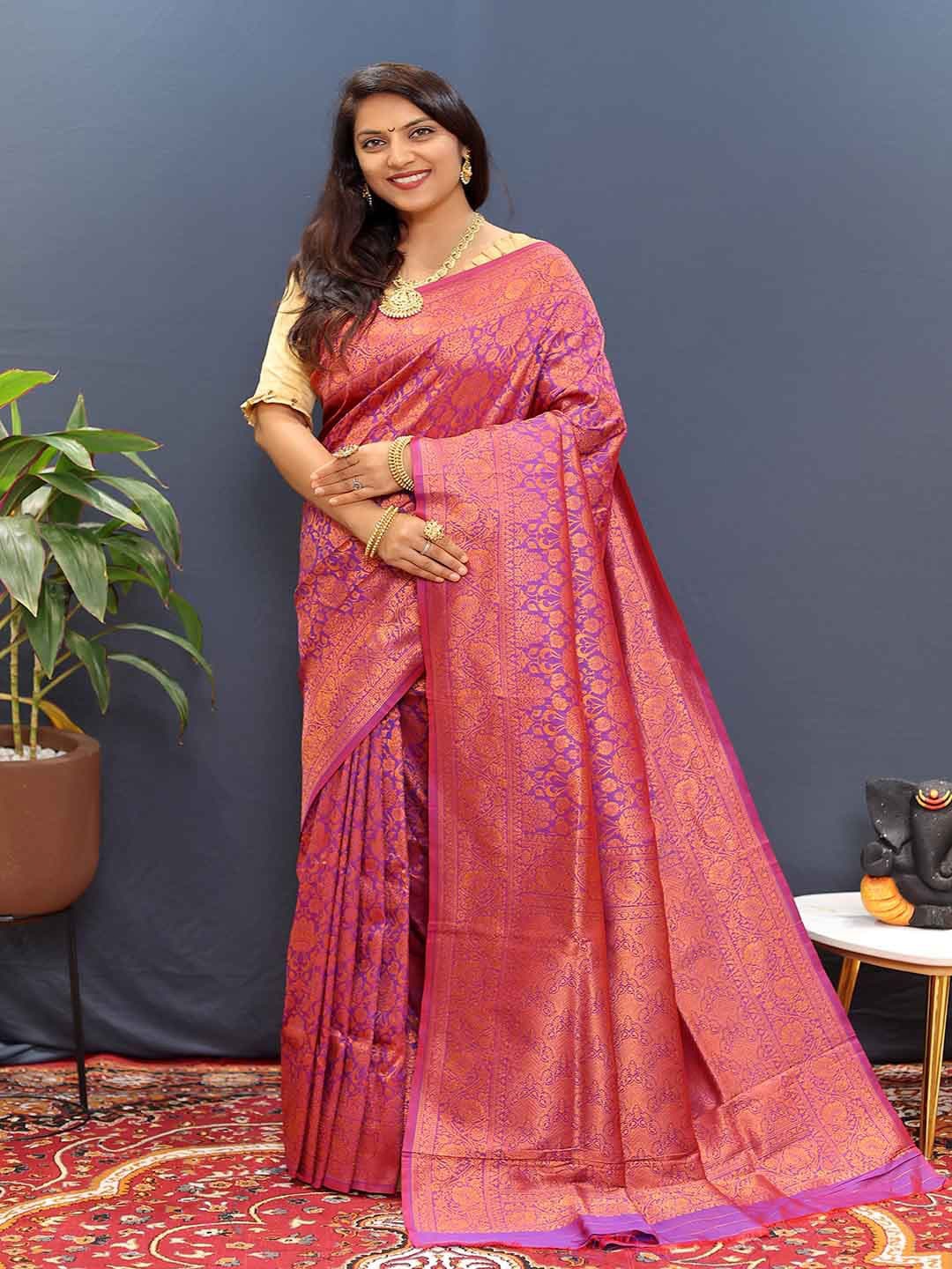 

KALINI Ethnic Motifs Zari Art Silk Saree, Purple
