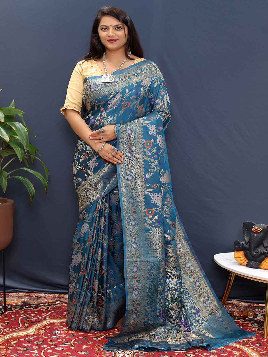 

KALINI Ethnic Motifs Zari Art Silk Saree, Blue