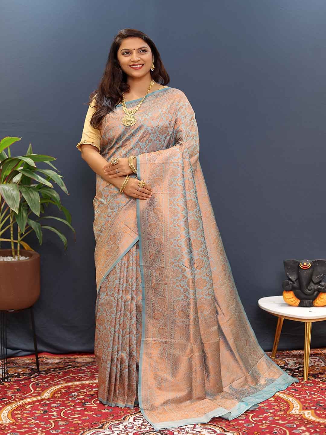 

KALINI Floral Art Silk Saree, Sea green