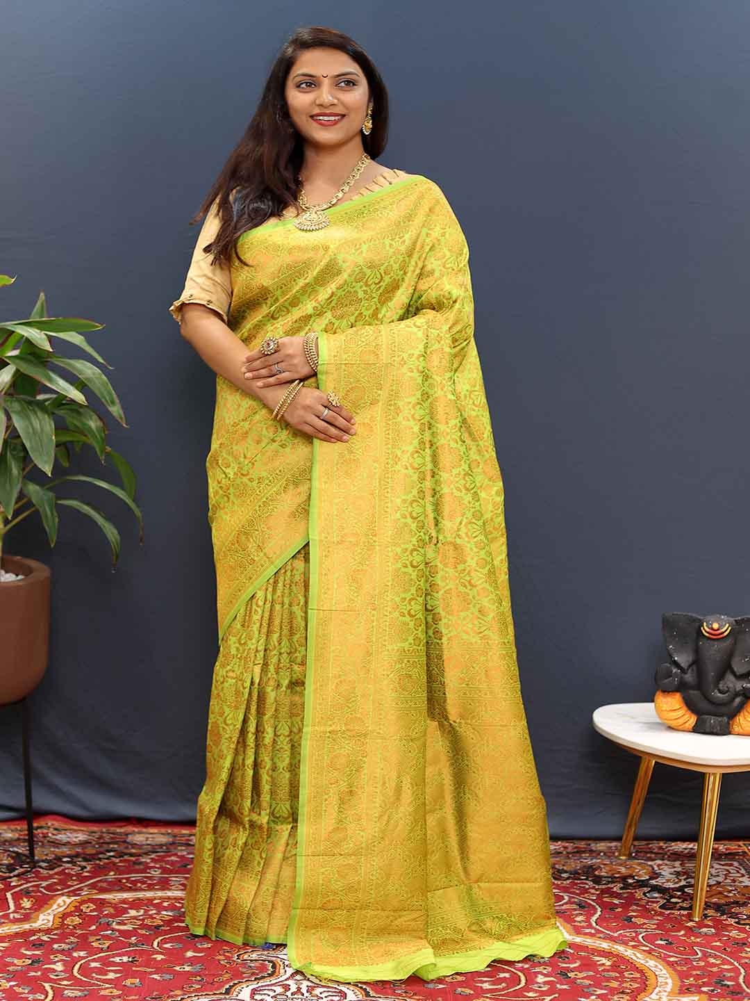 

KALINI Ethnic Motifs Woven Design Art Silk Saree, Green