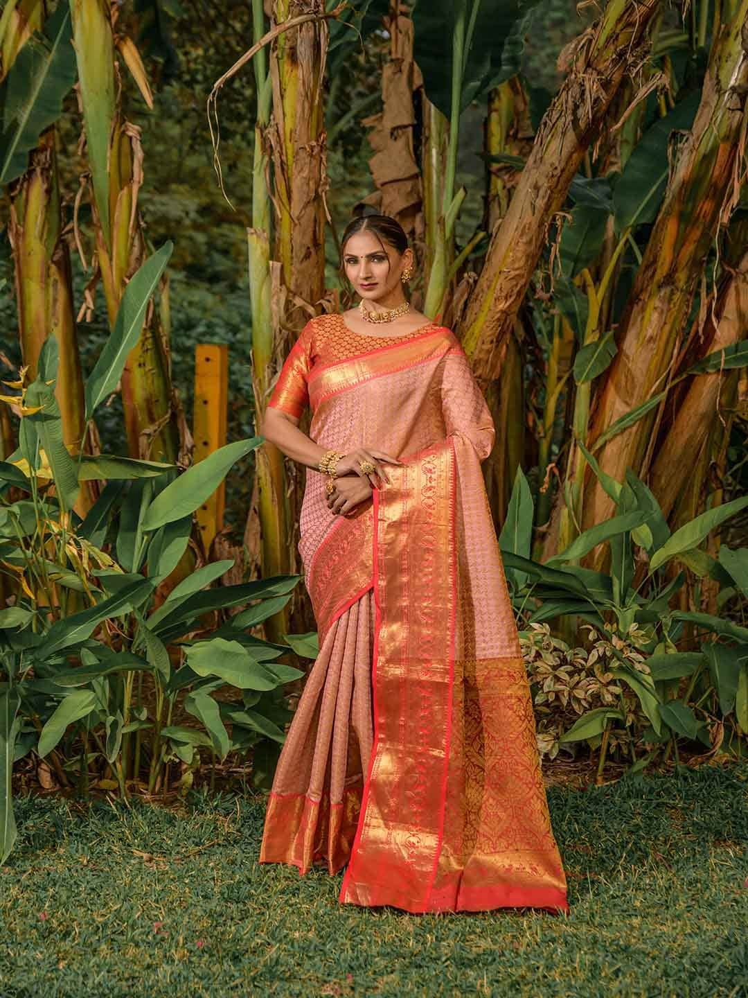 

KALINI Ethnic Woven Design Zari Saree, Pink