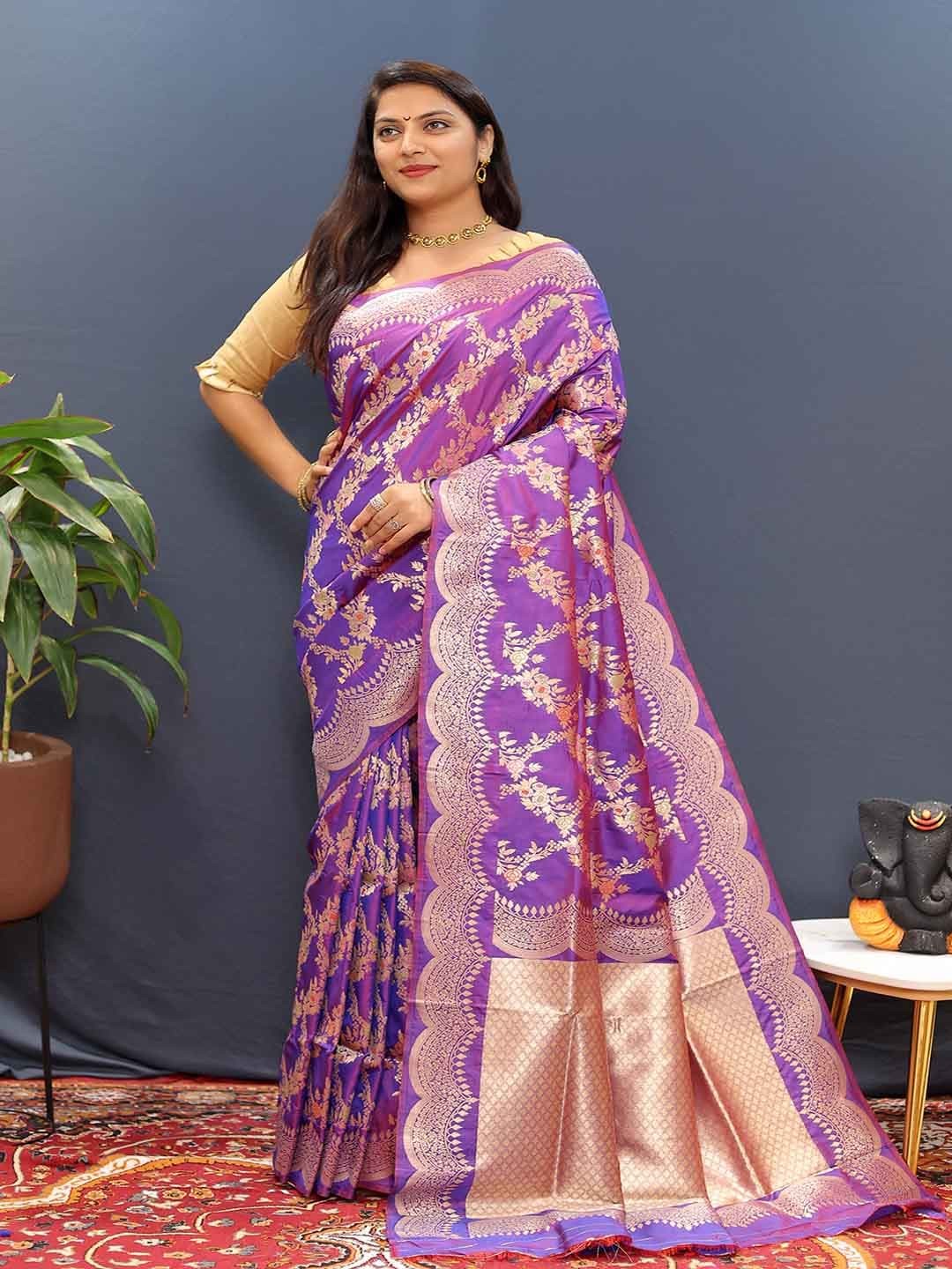 

KALINI Ethnic Motifs Woven Design Zari Saree, Purple