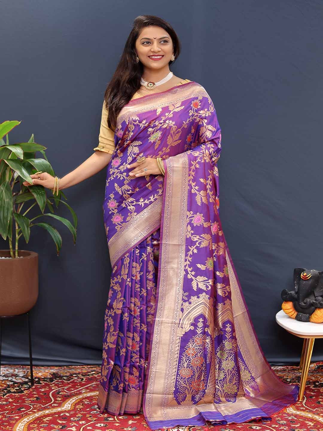 

KALINI Ethnic Motifs Woven Design Zari Art Silk Saree, Purple