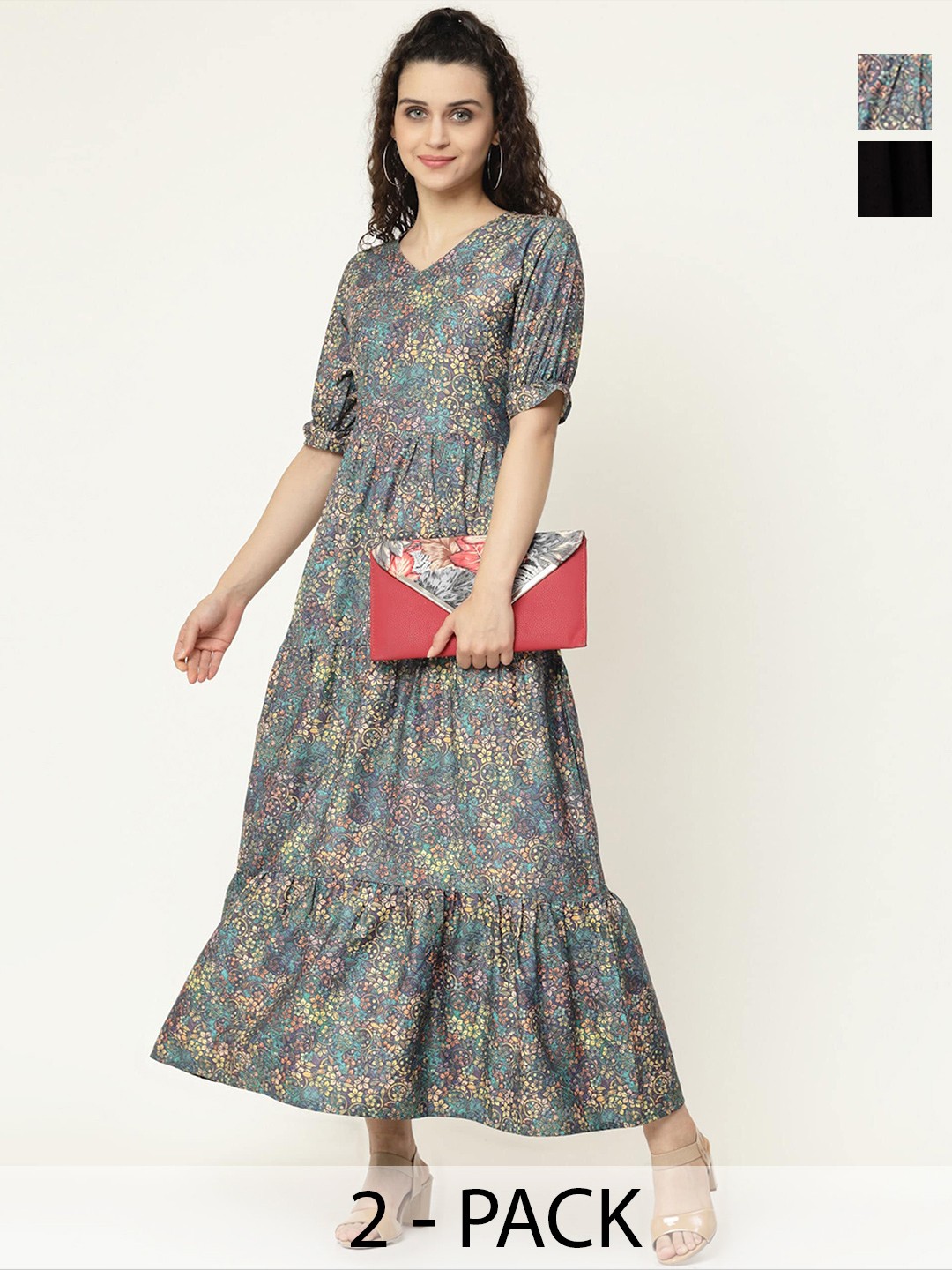 

MISS AYSE Pack of 2 Georgette Fit and Flare Maxi Dress, Blue