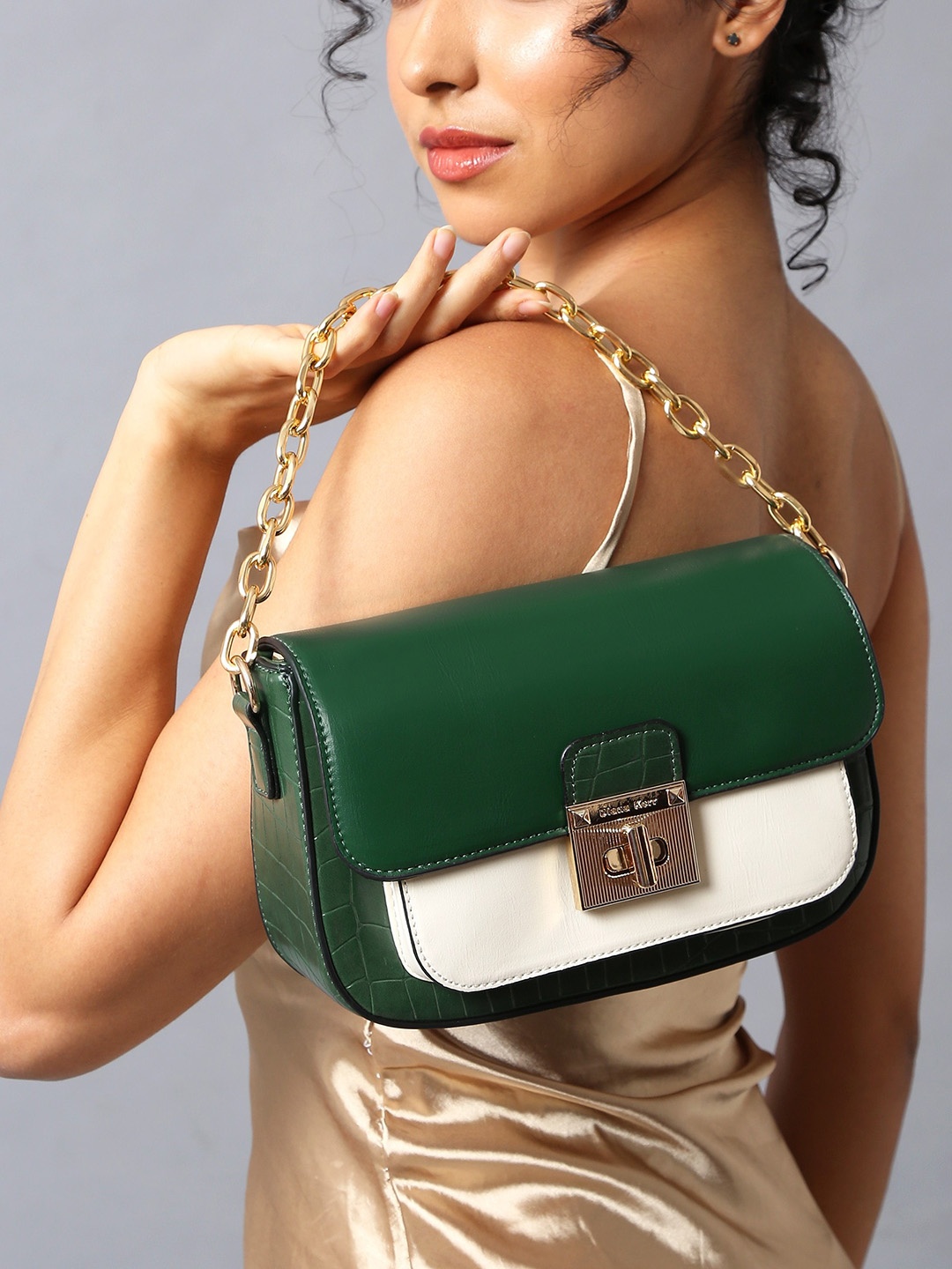 

Diana Korr Colourblocked Structured Sling Bag, Green