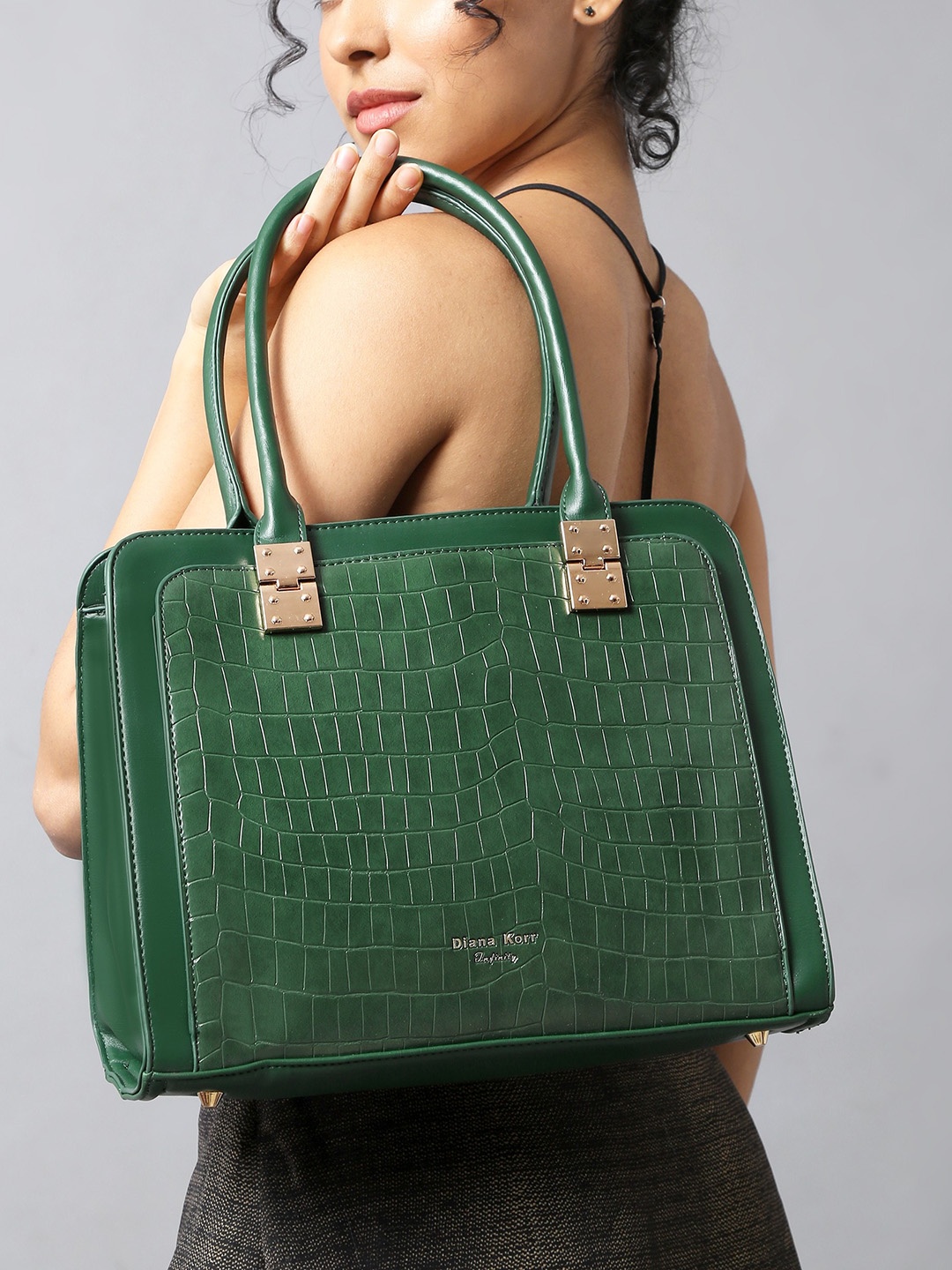 

Diana Korr Textured PU Oversized Structured Hobo Bag, Green