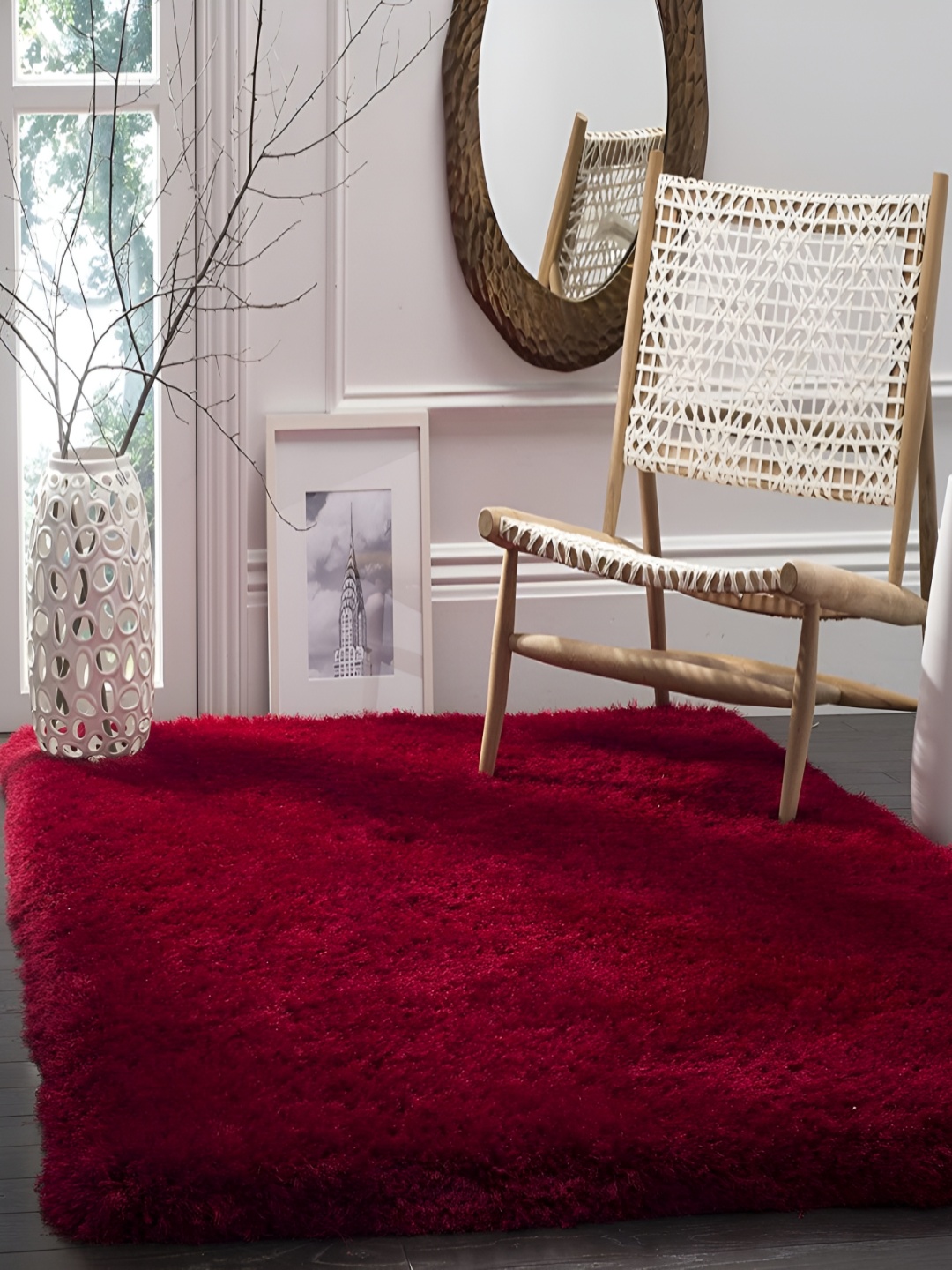 Shopgallery Red Textured Anti Skid Rectangle Shaggy Carpet