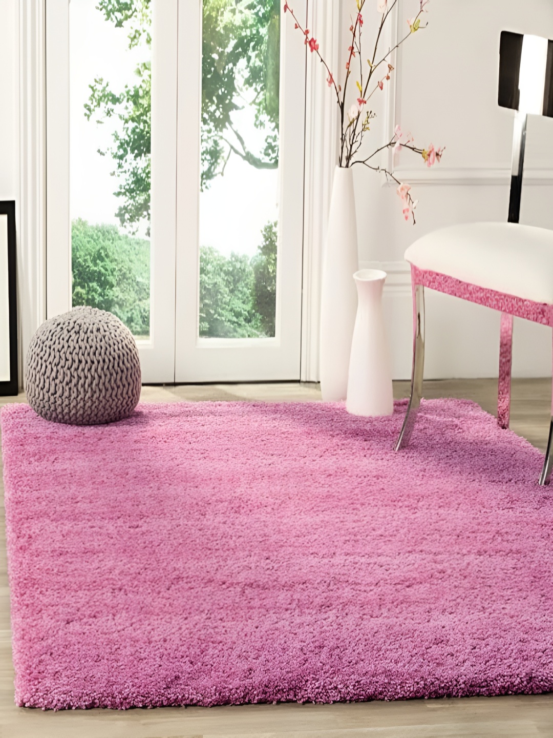

Shopgallery Pink Textured Anti Skid Rectangle Shaggy Carpet