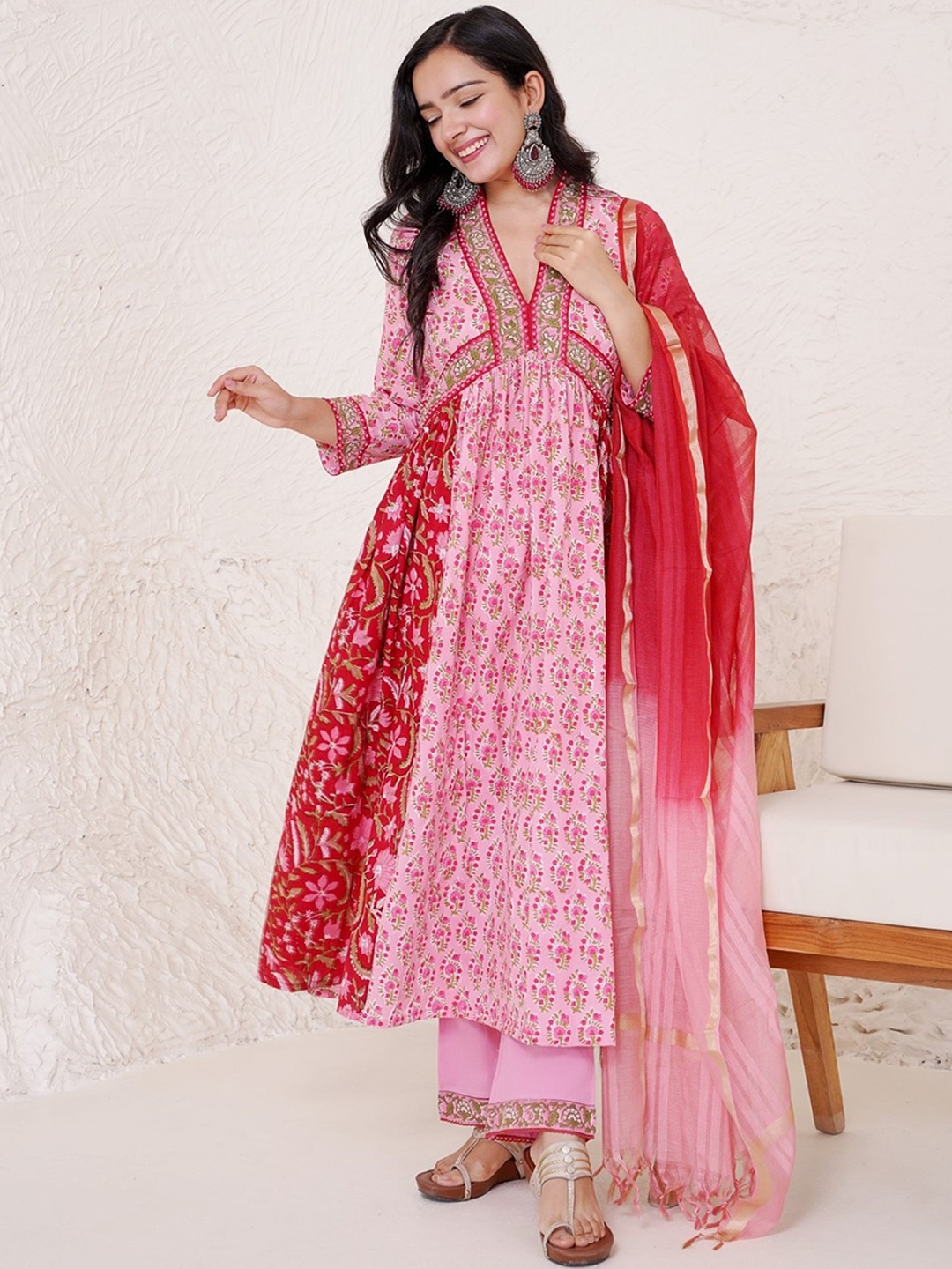 

NERO Ethnic Motifs Printed Pure Cotton Kurta, Pink