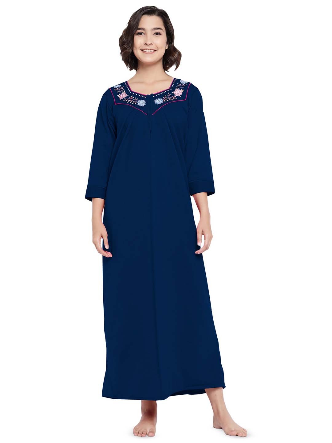 

Shararat Floral Embroidered Sweeteart Neck Maxi Nightdress, Navy blue