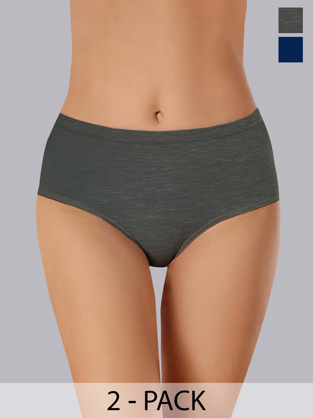 

Heelium Pack Of 2 Anti-Odour Seamless Hipster Briefs, Navy blue