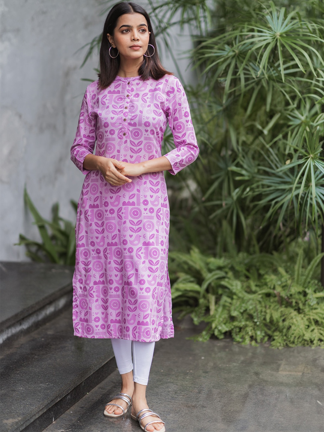 

HAY Abstract Woven Design Curved Anarkali Kurta, Lavender