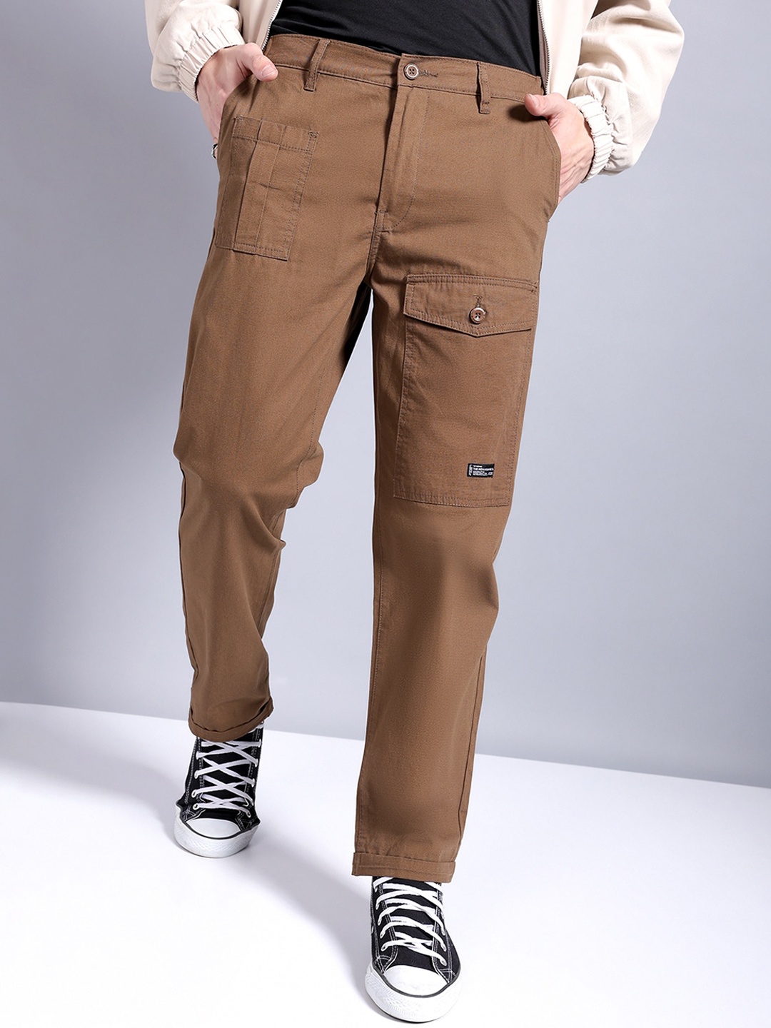 

The Indian Garage Co Loose Fit Cotton Cargos Trousers, Brown