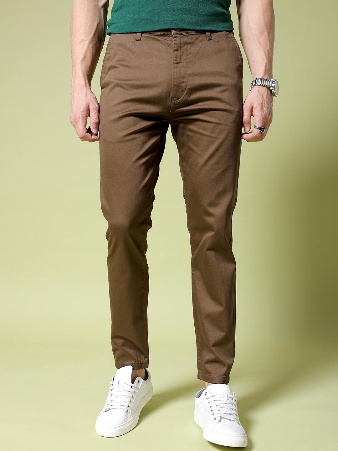 

The Indian Garage Co Men Slim Fit Cotton Trousers, Brown