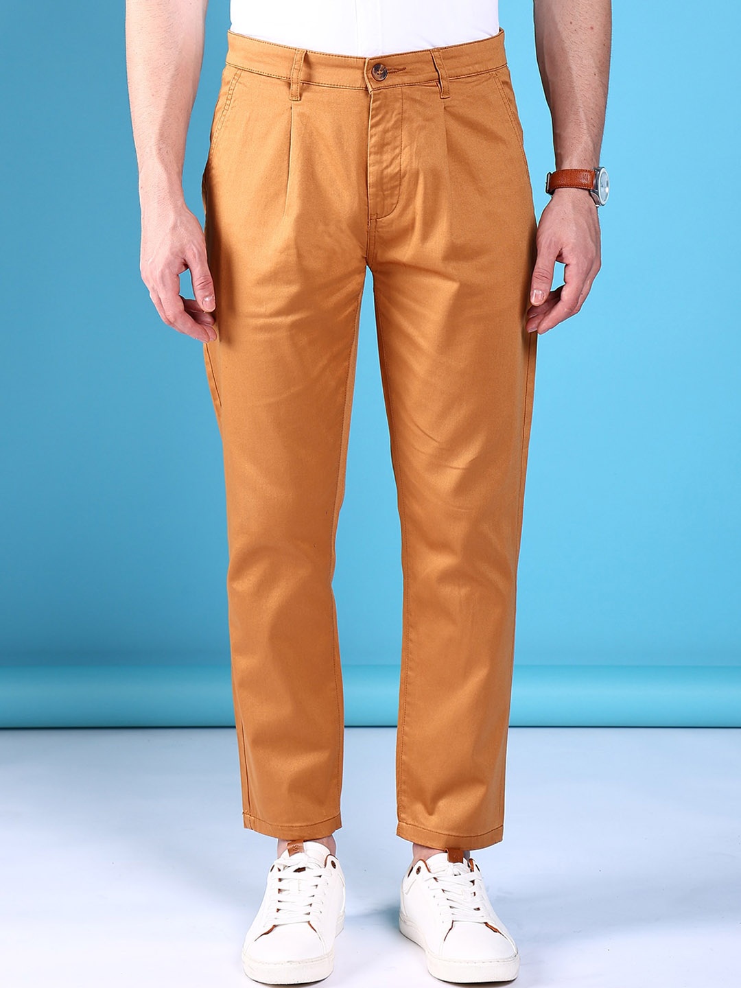 

The Indian Garage Co Men Slim Fit Cotton Trousers, Tan