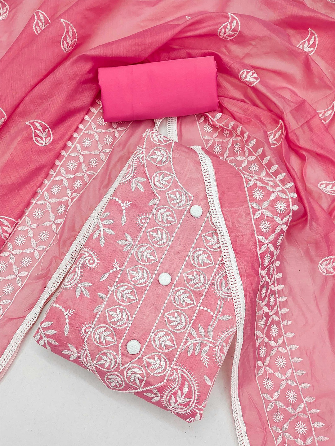 

Panzora Paisley Embroidered Unstitched Dress Material, Pink