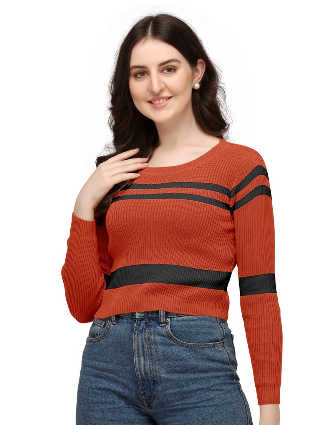 

GETCHI Striped Woollen Top, Red