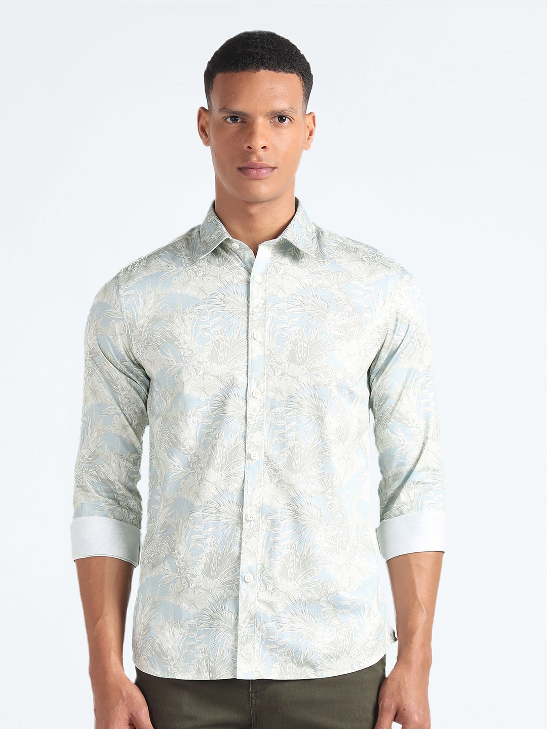 

Flying Machine Slim Fit Floral Printed Twill Weave Pure Cotton Casual Shirt, Off white