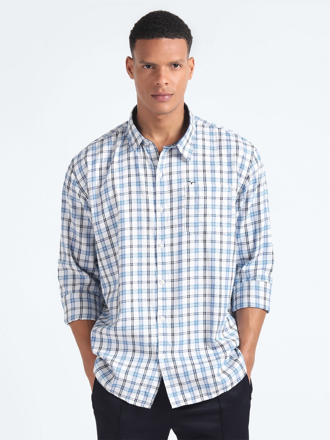 

Flying Machine Tartan Check Cotton Casual Shirt, Blue
