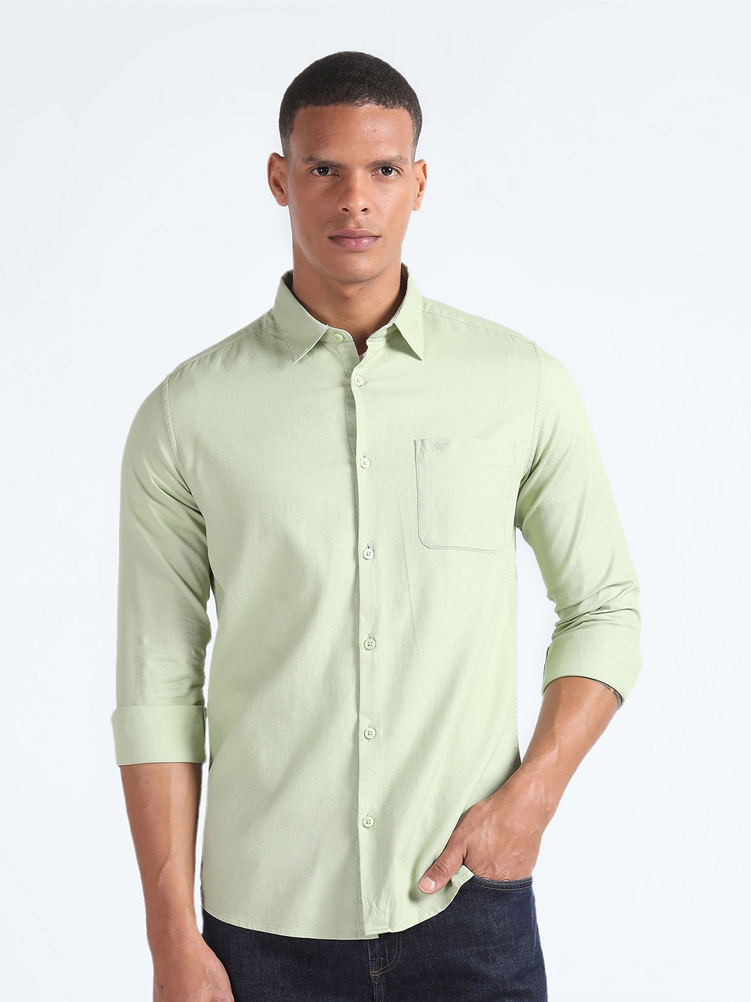 

Flying Machine Slim Fit Pure Cotton Casual Shirt, Green