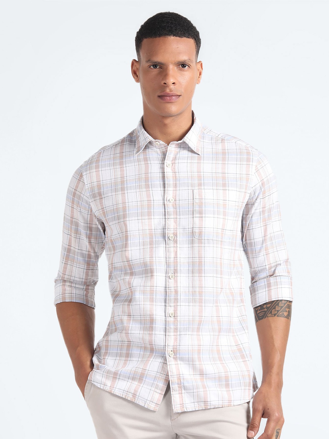 

Flying Machine Checked Pure Cotton Casual Shirt, White