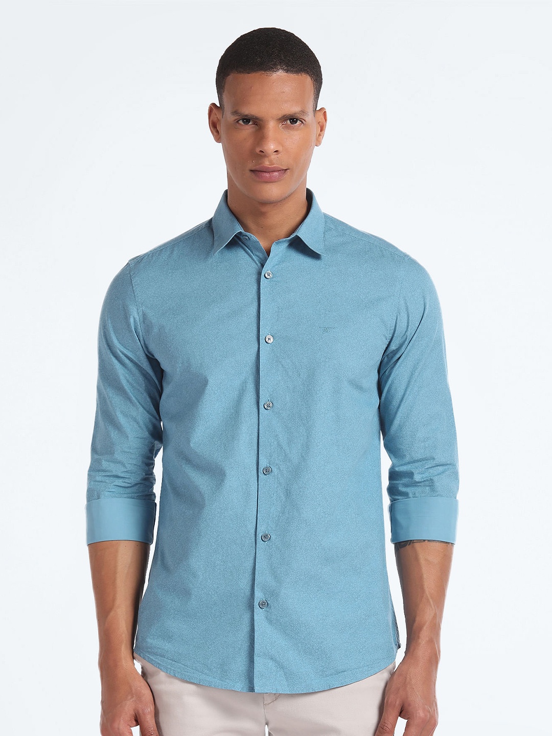 

Flying Machine Slim Fit Spread Collar Pure Cotton Casual Shirt, Blue