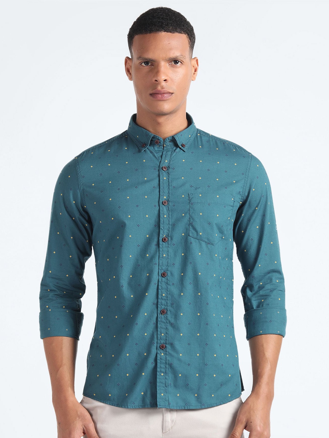 

Flying Machine Micro Ditsy Printed Pure Cotton Casual Shirt, Blue