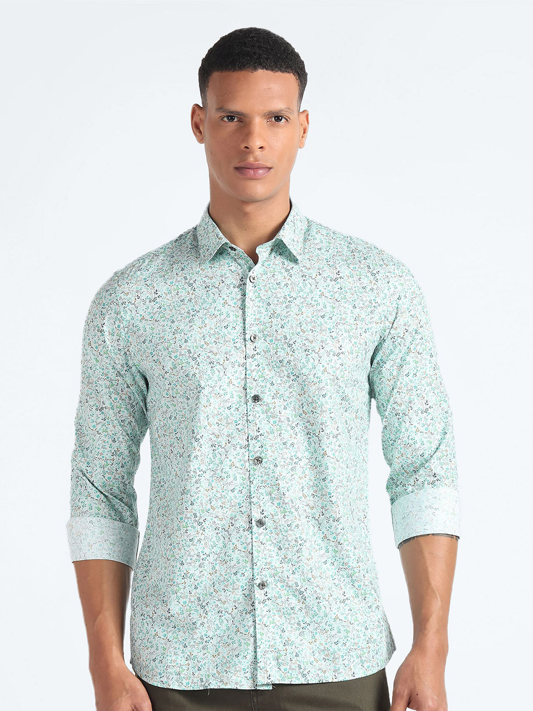 

Flying Machine Slim Fit Floral Printed Pure Cotton Casual Shirt, Green