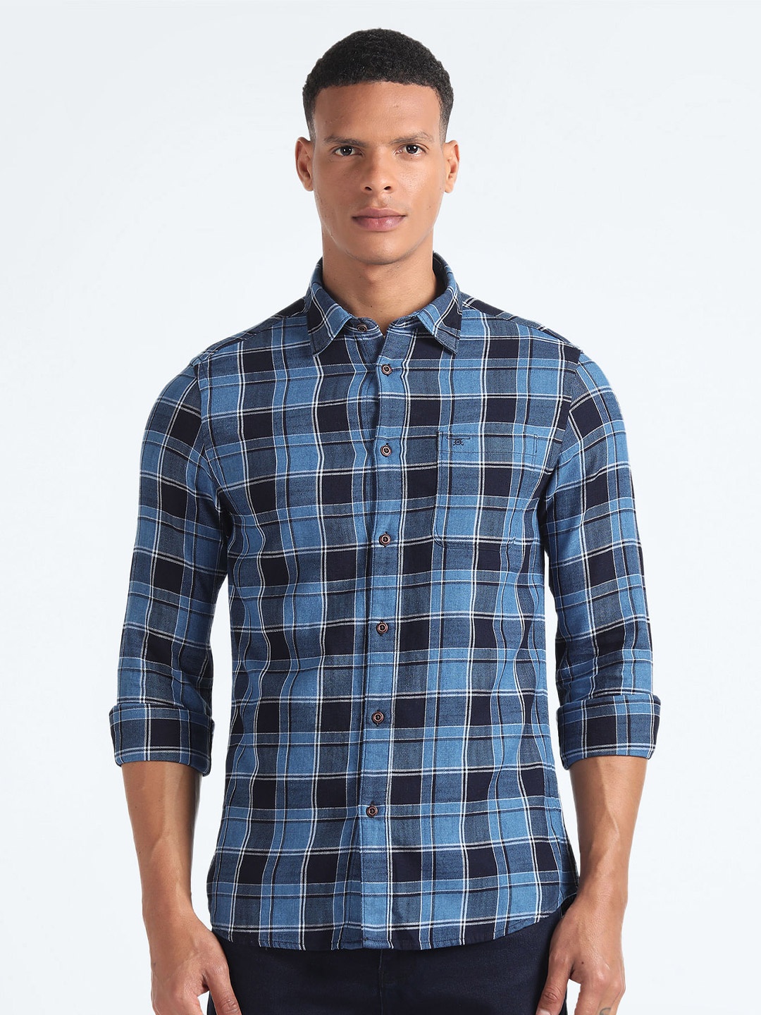 

Flying Machine Tartan Check Cotton Casual Shirt, Blue