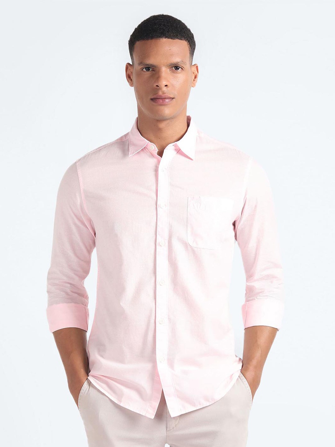 

Flying Machine Slim Fit Spread Collar Casual Shirt, Pink