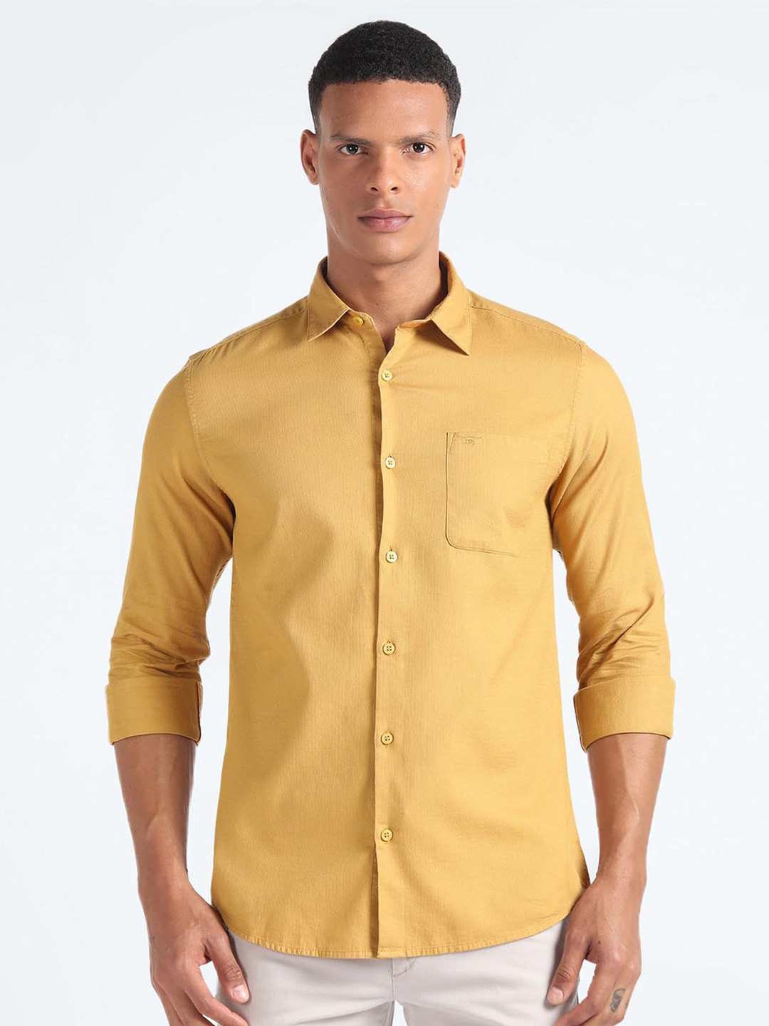 

Flying Machine Slim Fit Long Sleeves Pure Cotton Casual Shirt, Yellow