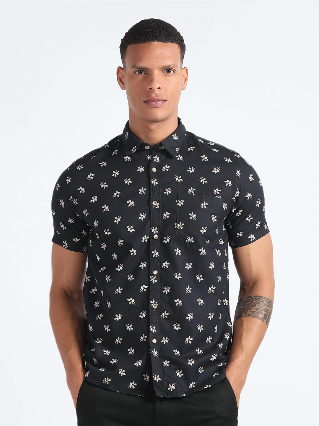 

Flying Machine Floral Printed Pure Cotton Casual Shirt, Blue