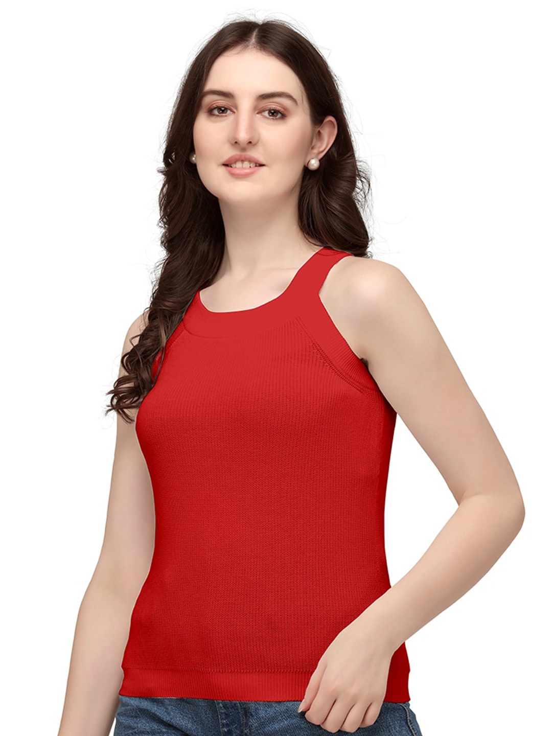 

GETCHI Sleeveless Wool Cotton Knit Comfort Fit Tank Top, Red