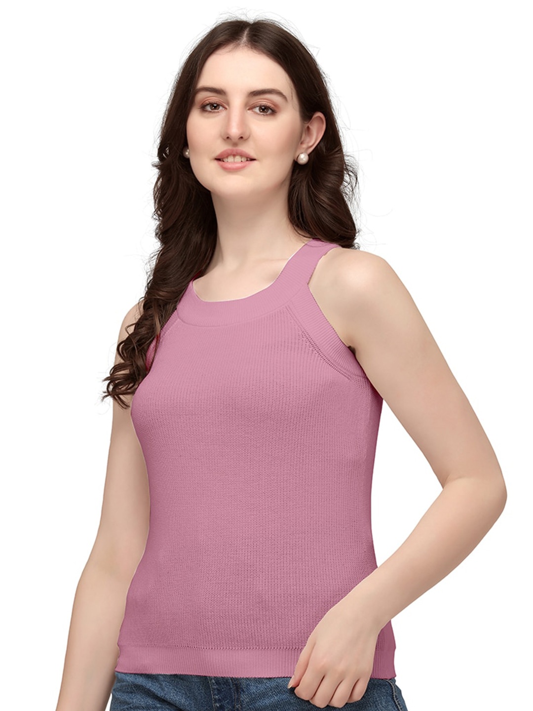 

GETCHI Sleeveless Wool Cotton Knit Comfort Fit Tank Top, Pink