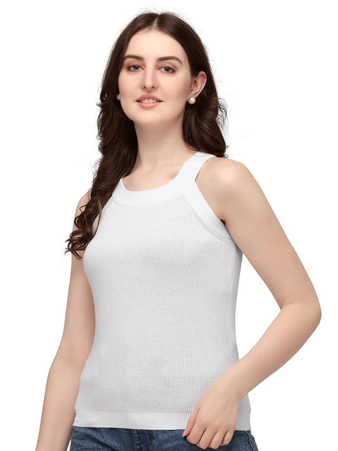 

GETCHI Sleeveless Wool Cotton Knit Comfort Fit Tank Top, White