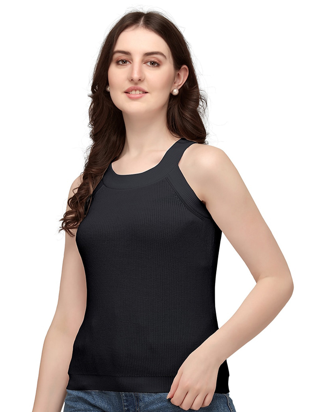 

GETCHI Sleeveless Wool Cotton Knit Comfort Fit Tank Top, Black